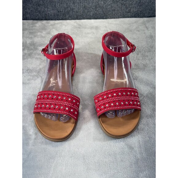 Andiamo Women's shoes 8M red strap sandels with rhinestones - Picture 2 of 16
